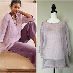 J.Jill Love Linen dusty violet Color 3/4 Sleeve Tunic Top Size M